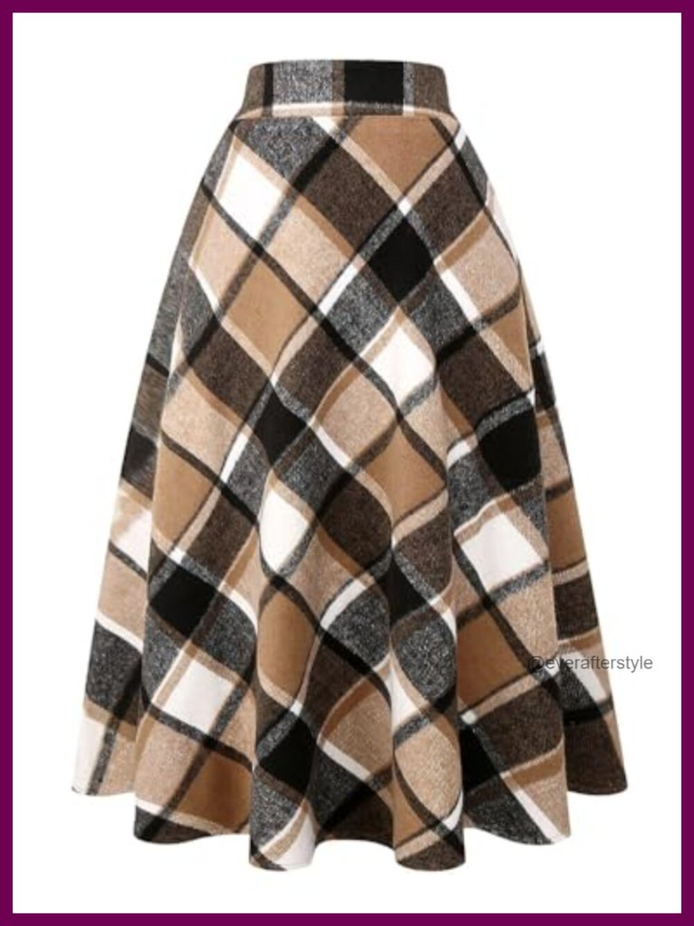 Plaid Wool Blend High Waist A-Line Flared Pleated Maxi Long Skirt